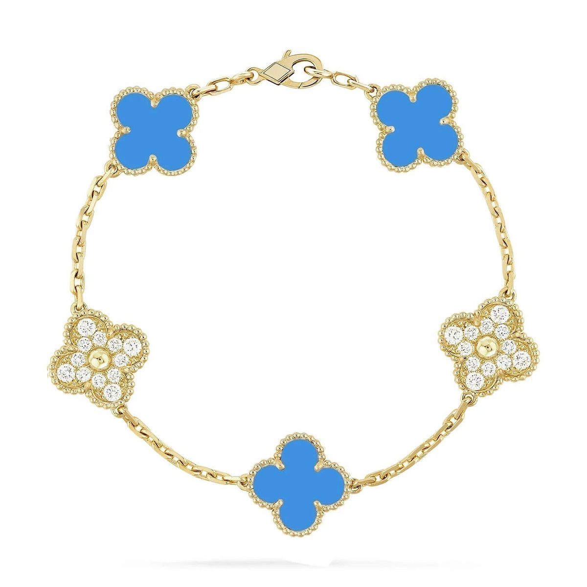 [Riva Jewelry]LUCKY CLOVER 5-MOTIV-ARMBAND – BLAUER ACHAT KOLLEKTION