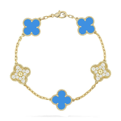 [Riva Jewelry]LUCKY CLOVER 5-MOTIV-ARMBAND – BLAUER ACHAT KOLLEKTION