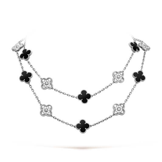 [Riva Jewelry ]CLOVER 20 MOTIFS ONYX DIAMOND SILVER