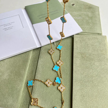 [Riva Jewelry ]CLOVER 20 MOTIFS TURQUOISE DIAMOND NECKLACE