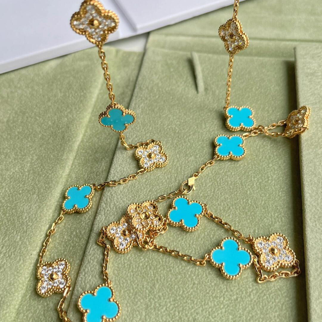 [Riva Jewelry ]CLOVER 20 MOTIFS TURQUOISE DIAMOND NECKLACE