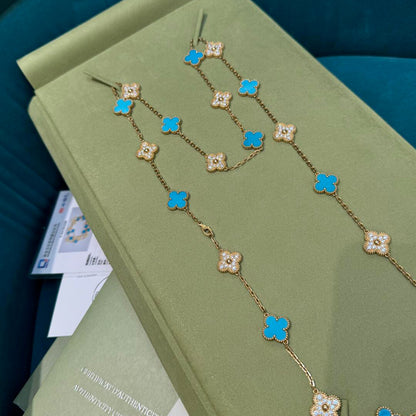 [Riva Jewelry ]CLOVER 20 MOTIFS TURQUOISE DIAMOND NECKLACE