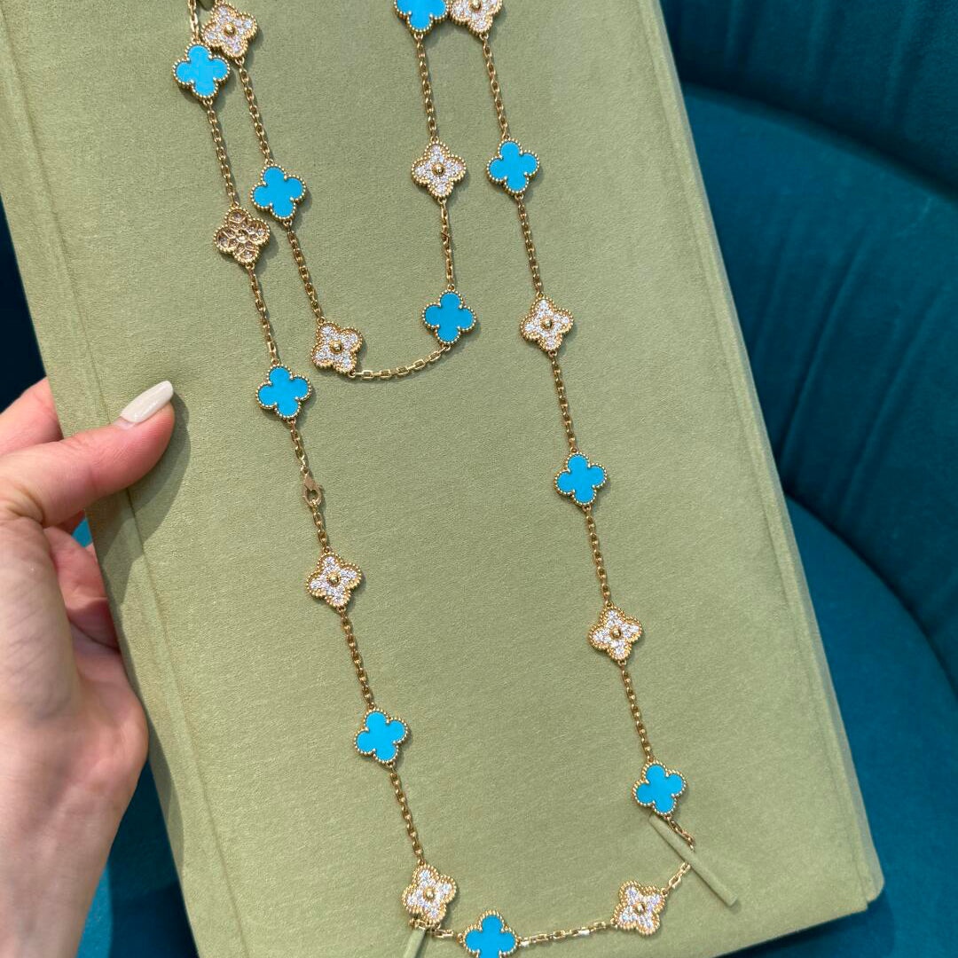 [Riva Jewelry ]CLOVER 20 MOTIFS TURQUOISE DIAMOND NECKLACE
