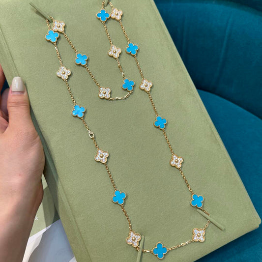 [Riva Jewelry ]CLOVER 20 MOTIFS TURQUOISE DIAMOND NECKLACE
