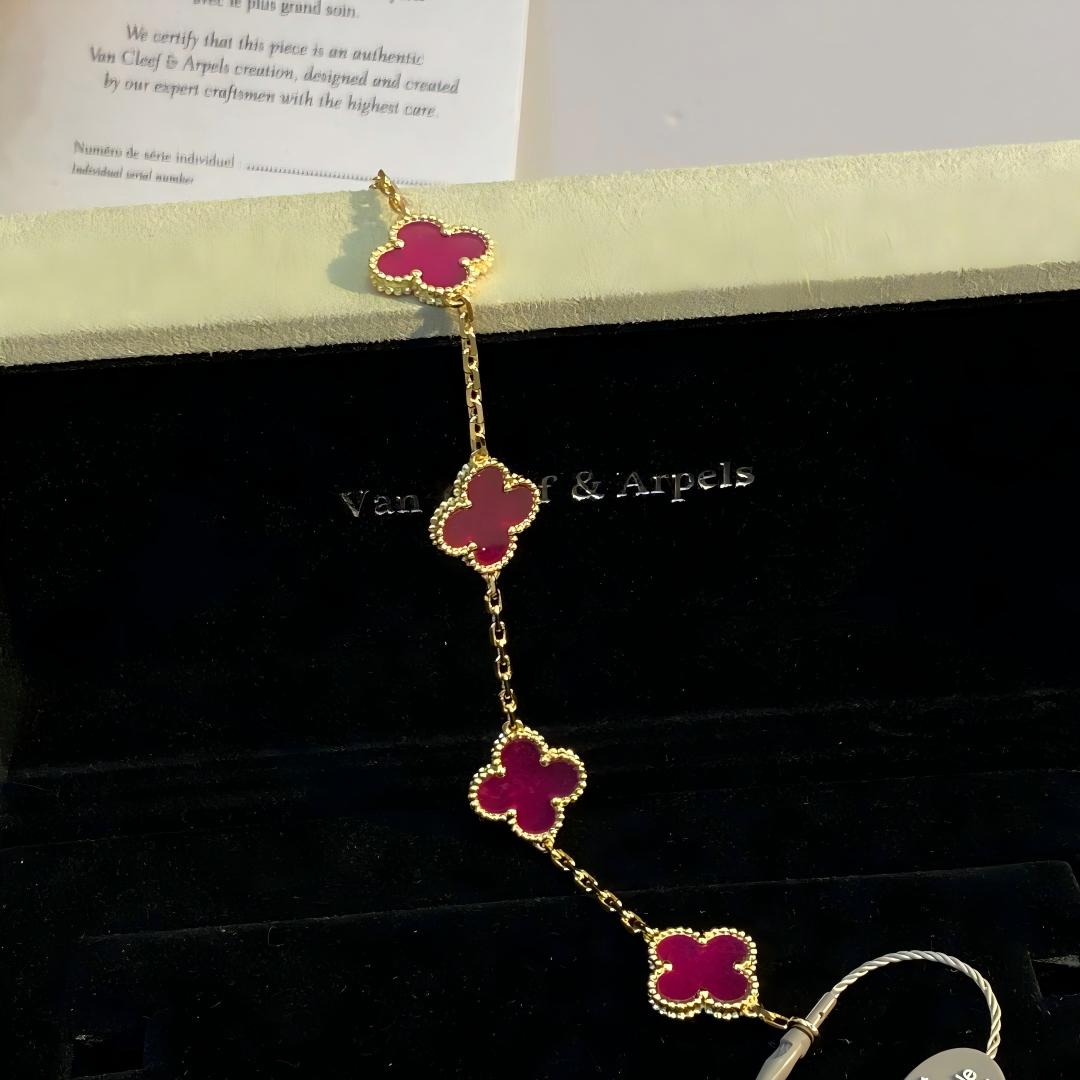 [Riva  Jewelry]NEW CLOVER 5 MOTIFS PINK ENAMEL BRACELET