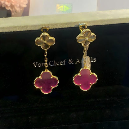[Riva  Jewelry]NEW CLOVER 2 MOTIF PINK ENAMEL EARRINGS