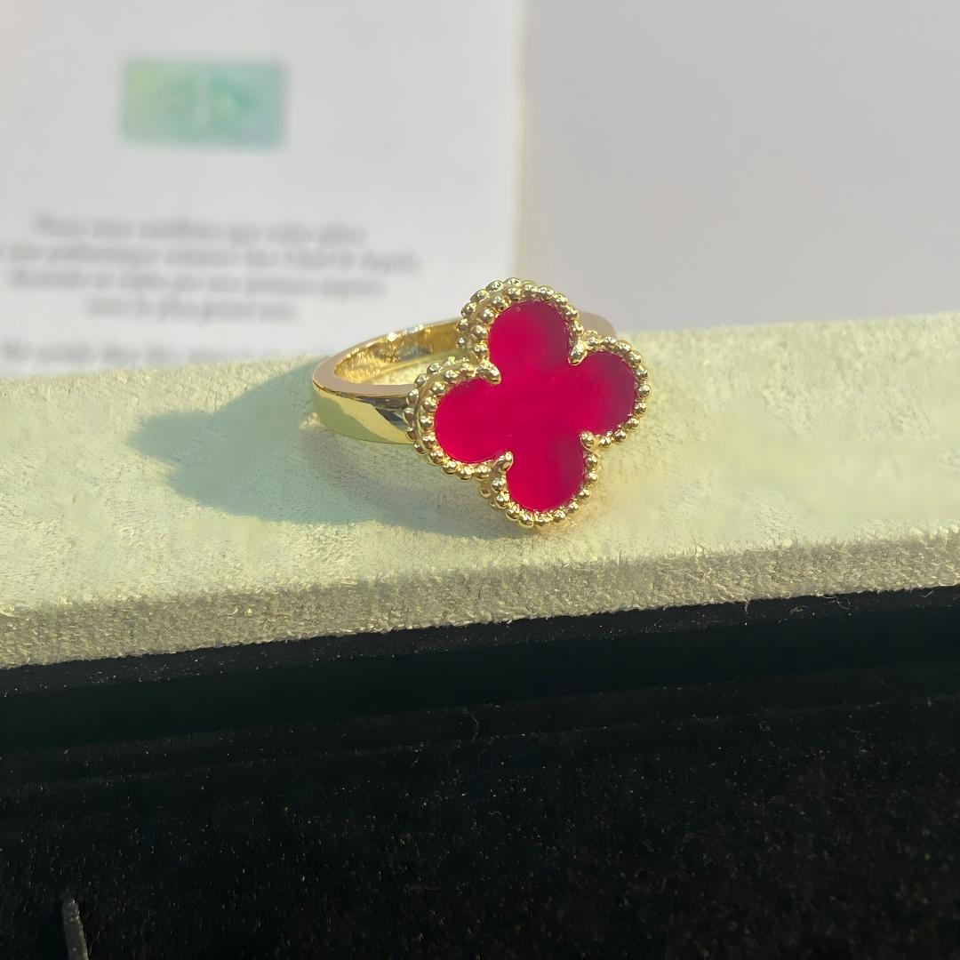 [Riva  Jewelry]NEW CLOVER PINK ENAMEL RINGS