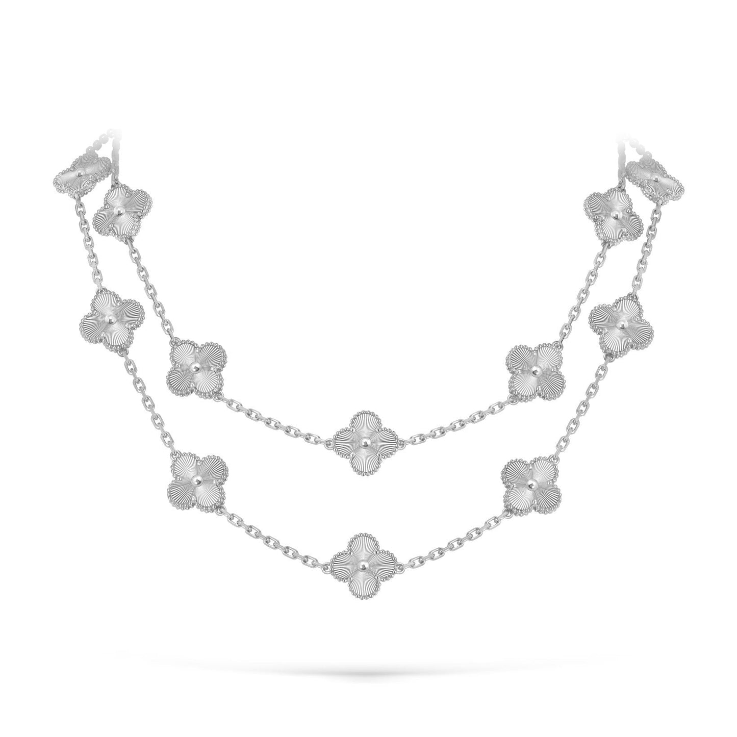 [Riva Jewelry]KLASSISCHES LANGE HALSKEKETTE MIT 20 KLEEBBLÄTTERN AUS WEISSGOLD KOLLEKTION