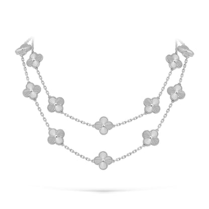 [Riva Jewelry]KLASSISCHES LANGE HALSKEKETTE MIT 20 KLEEBBLÄTTERN AUS WEISSGOLD KOLLEKTION