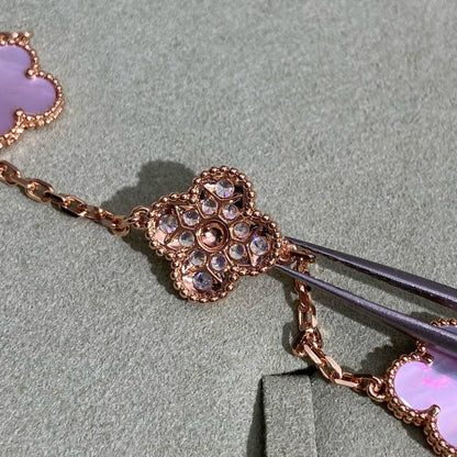 [Riva Jewelry ]CLOVER 10 MOTIFS DIAMOND PINK MOP NECKLACE