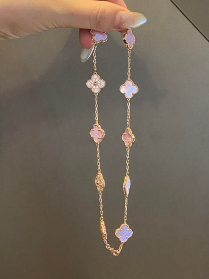 [Riva Jewelry ]CLOVER 10 MOTIFS DIAMOND PINK MOP NECKLACE