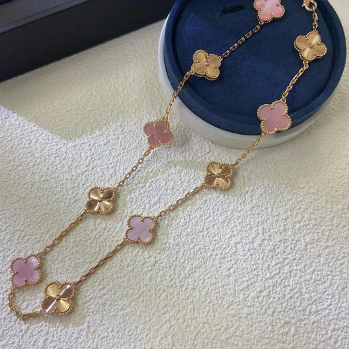 [Riva Jewelry ]CLOVER 10 MOTIFS  LASER PINK MOP NECKLACE