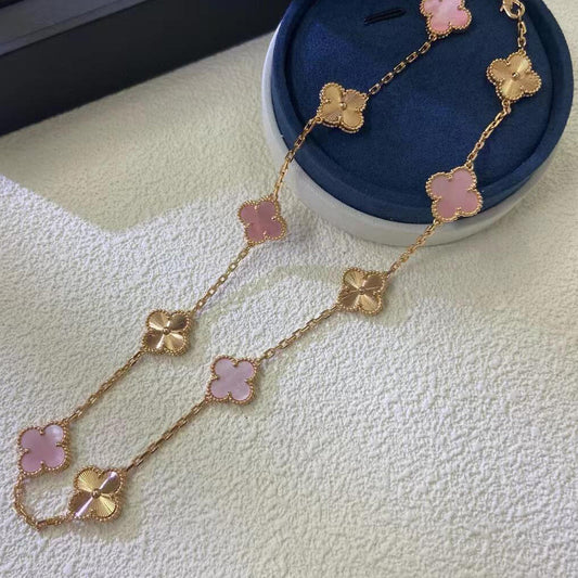 [Riva Jewelry ]CLOVER 10 MOTIFS  LASER PINK MOP NECKLACE