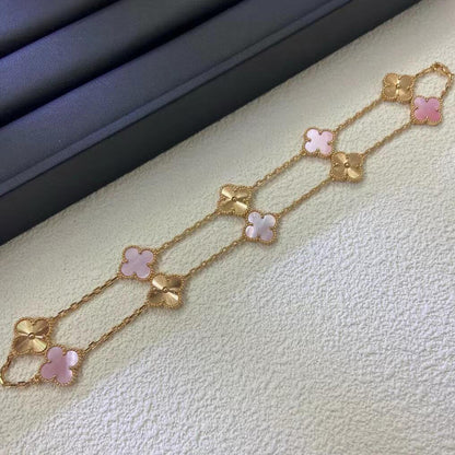 [Riva Jewelry ]CLOVER 10 MOTIFS  LASER PINK MOP NECKLACE