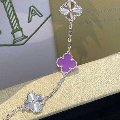 [Riva Jewelry ]CLOVER  5 MOTIFS  PURPLE VIOLET BRACELET SILVER