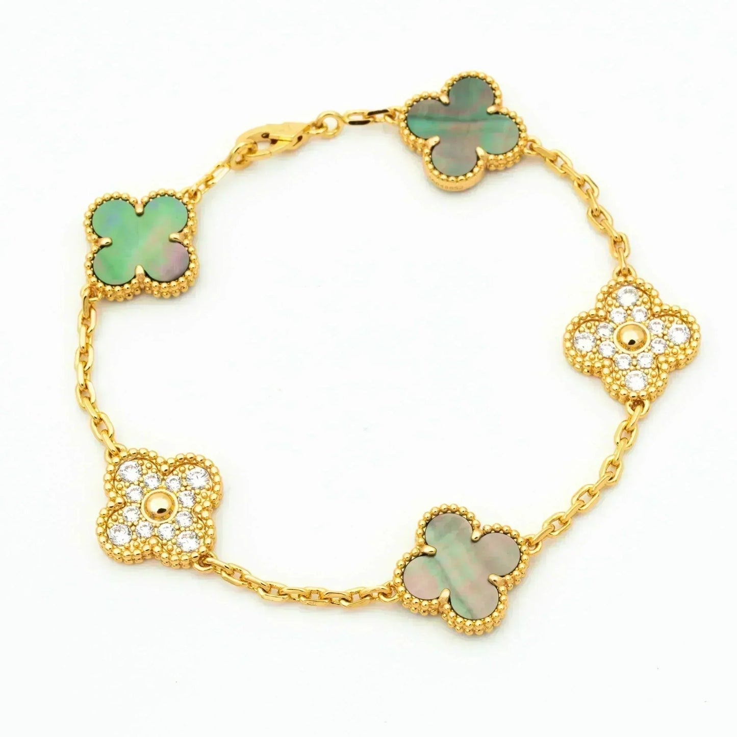 [Riva Jewelry]LUCKY CLOVER 5-MOTIF BRACELET - GREY MOTHER-OF-PEARL COLLECTION