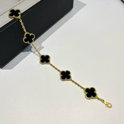 [Riva Schmuck]Glückskleeblatt-Armband mit 5 Motiven - SCHWARZE ONYX-KOLLEKTION