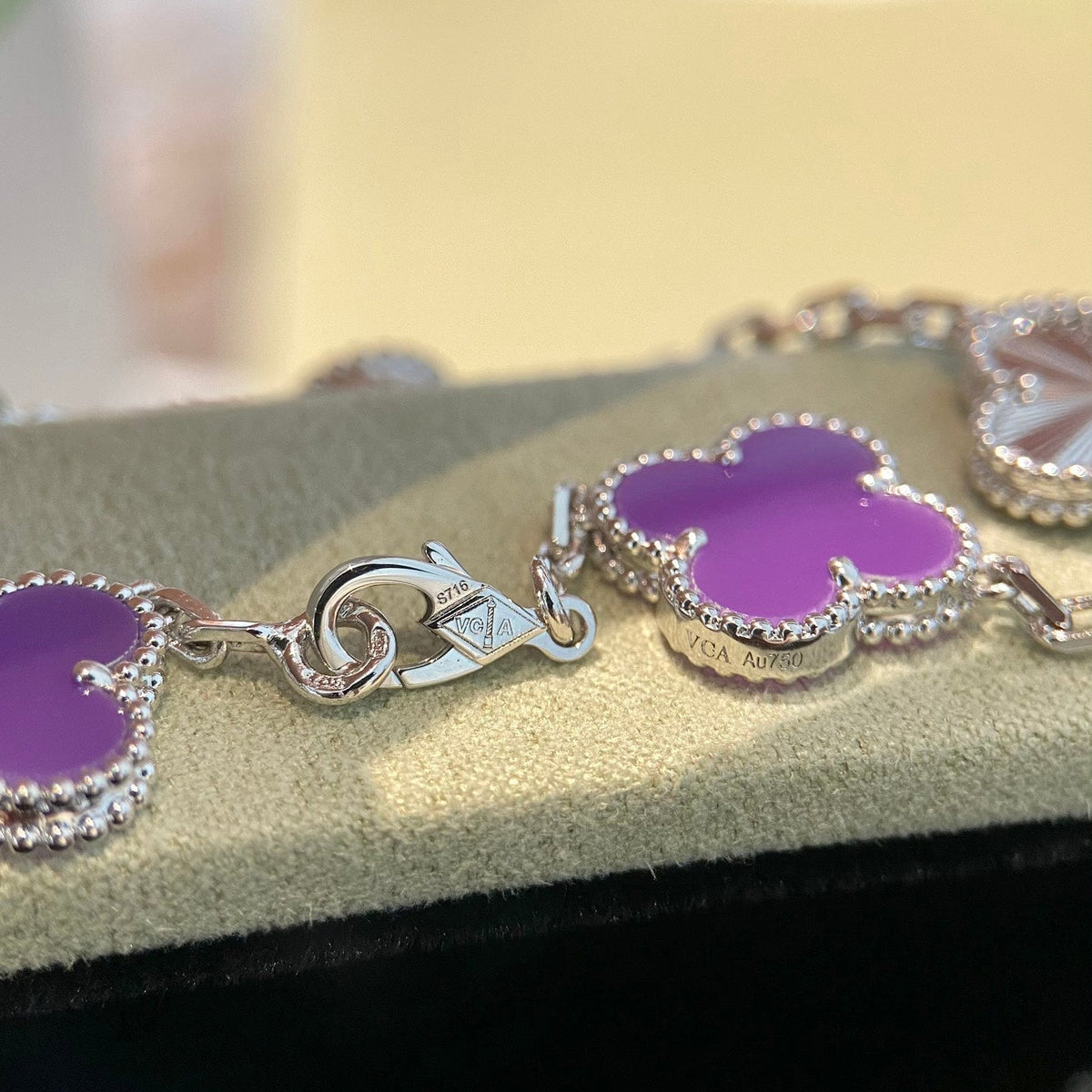 [Riva Jewelry ]CLOVER  5 MOTIFS  PURPLE VIOLET BRACELET SILVER
