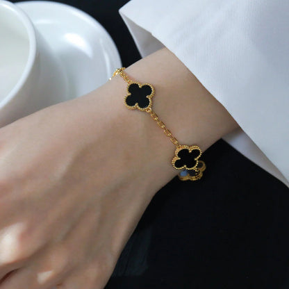 [Riva Schmuck]Glückskleeblatt-Armband mit 5 Motiven - SCHWARZE ONYX-KOLLEKTION