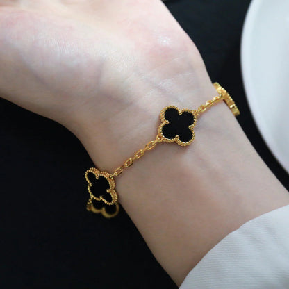[Riva Schmuck]Glückskleeblatt-Armband mit 5 Motiven - SCHWARZE ONYX-KOLLEKTION