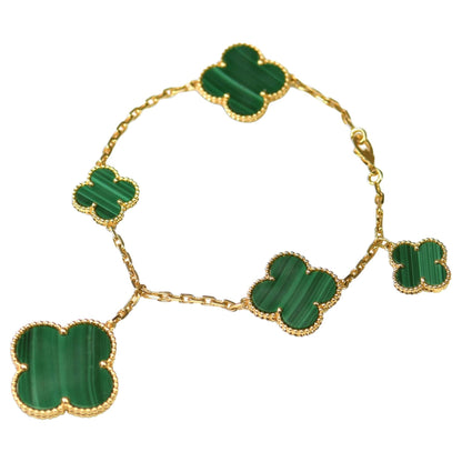 [Riva Jewelry ]MAGIC CLOVER MALACHITE GOLD BRACELET 5 MOTIFS