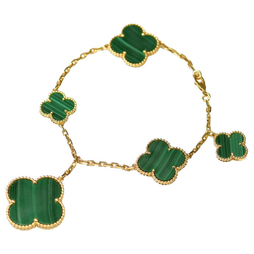 [Riva Jewelry ]MAGIC CLOVER MALACHITE GOLD BRACELET 5 MOTIFS