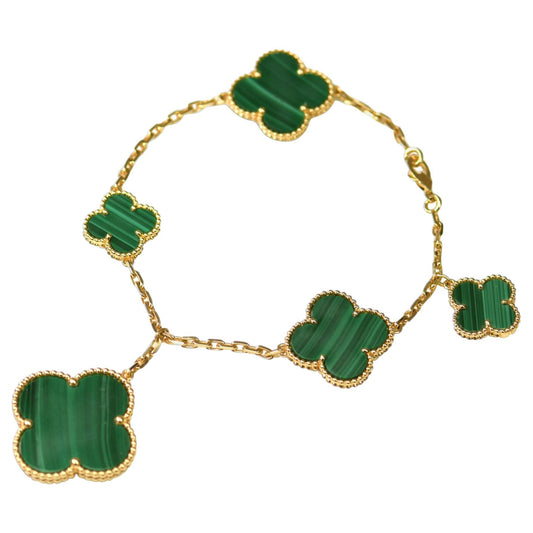 [Riva Jewelry ]MAGIC CLOVER MALACHITE GOLD BRACELET 5 MOTIFS