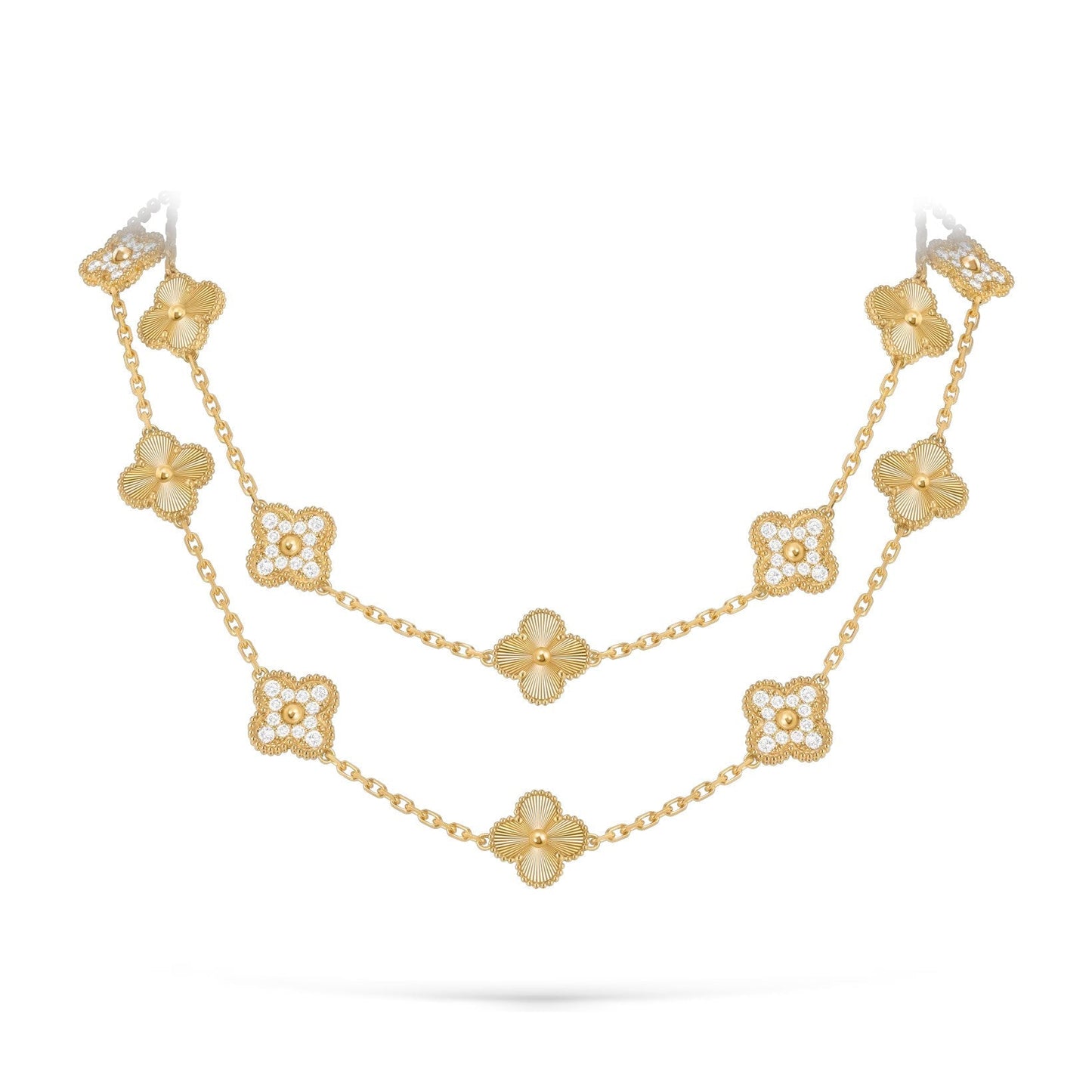 [Riva Jewelry]クラシック20モチーフ ラッキークローバー ロングネックレス ゴールドコレクション