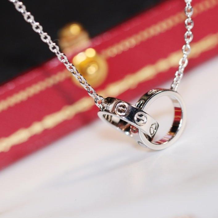 [Riva Jewelry ]LOVE NECKLACE PINK GOLD AND SILVER