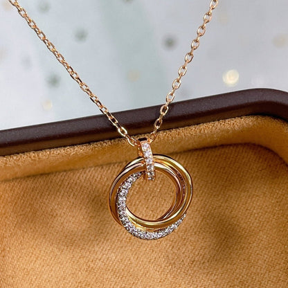 [Riva Jewelry ]TRINITY NECKLACE SILVER GOLD PINK GOLD DIAMONDS