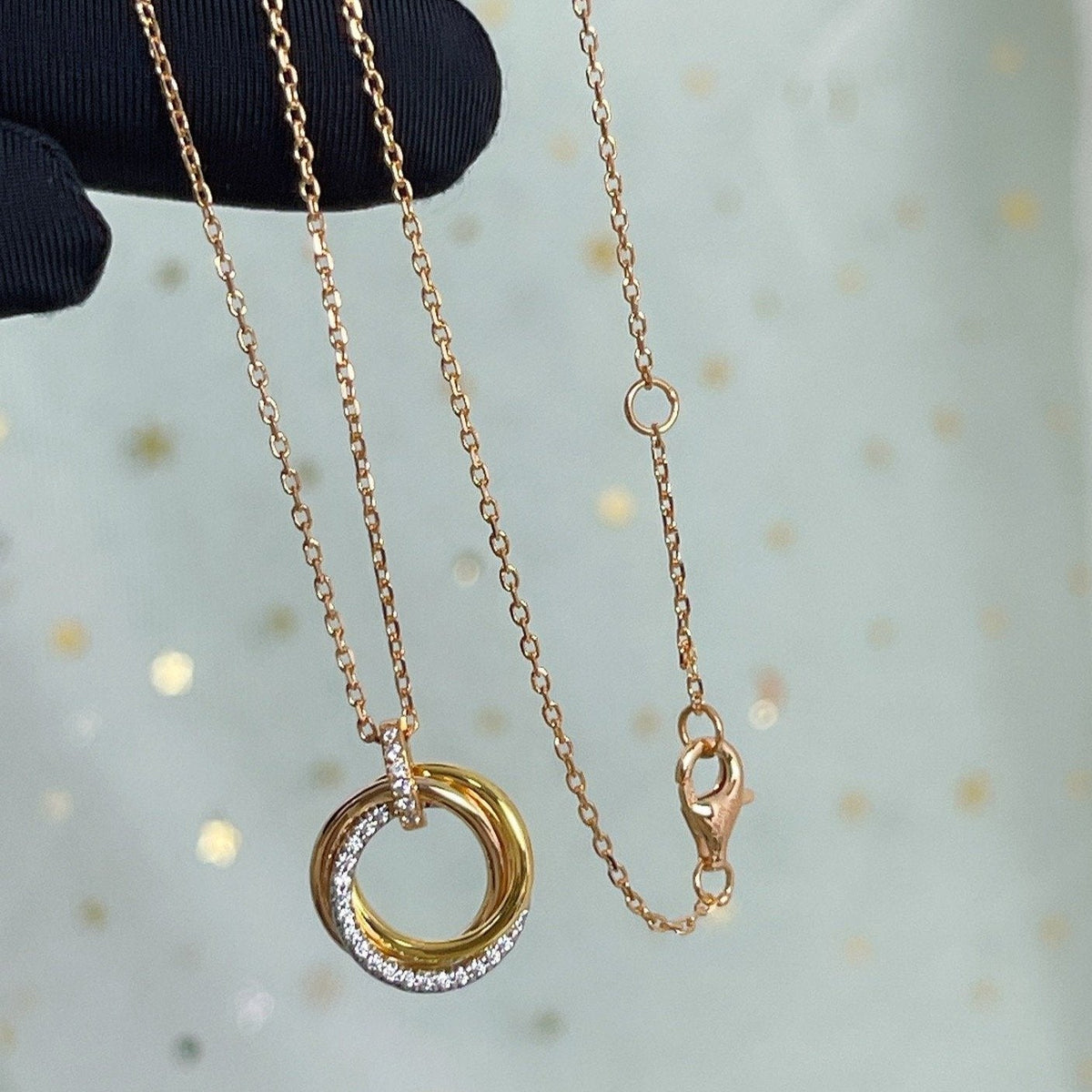 [Riva Jewelry ]TRINITY NECKLACE SILVER GOLD PINK GOLD DIAMONDS