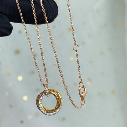 [Riva Jewelry ]TRINITY NECKLACE SILVER GOLD PINK GOLD DIAMONDS