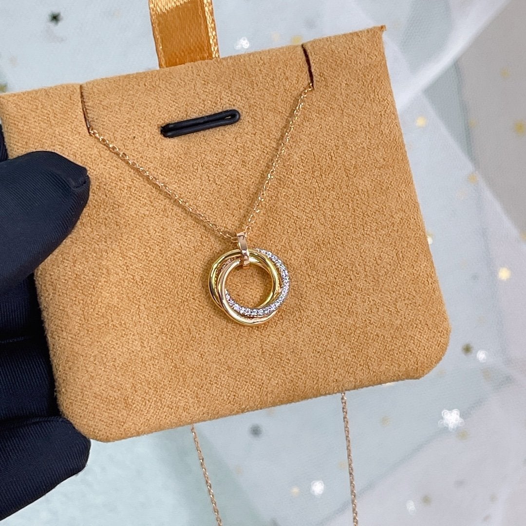 [Riva Jewelry ]TRINITY NECKLACE SILVER GOLD PINK GOLD DIAMONDS