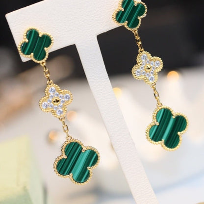 [Riva Jewelry ]CLOVER EARRINGS GOLD MALACHITE DIAMOND 3 MOTIF