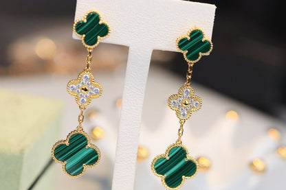 [Riva Jewelry ]CLOVER EARRINGS GOLD MALACHITE DIAMOND 3 MOTIF