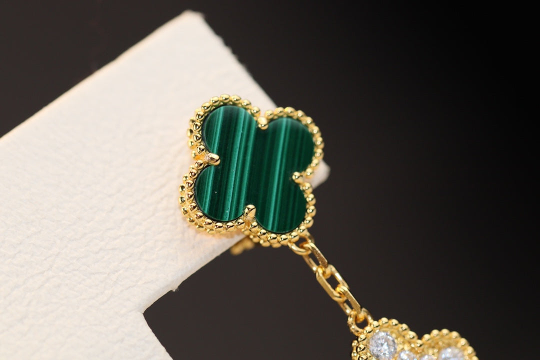 [Riva Jewelry ]CLOVER EARRINGS GOLD MALACHITE DIAMOND 3 MOTIF