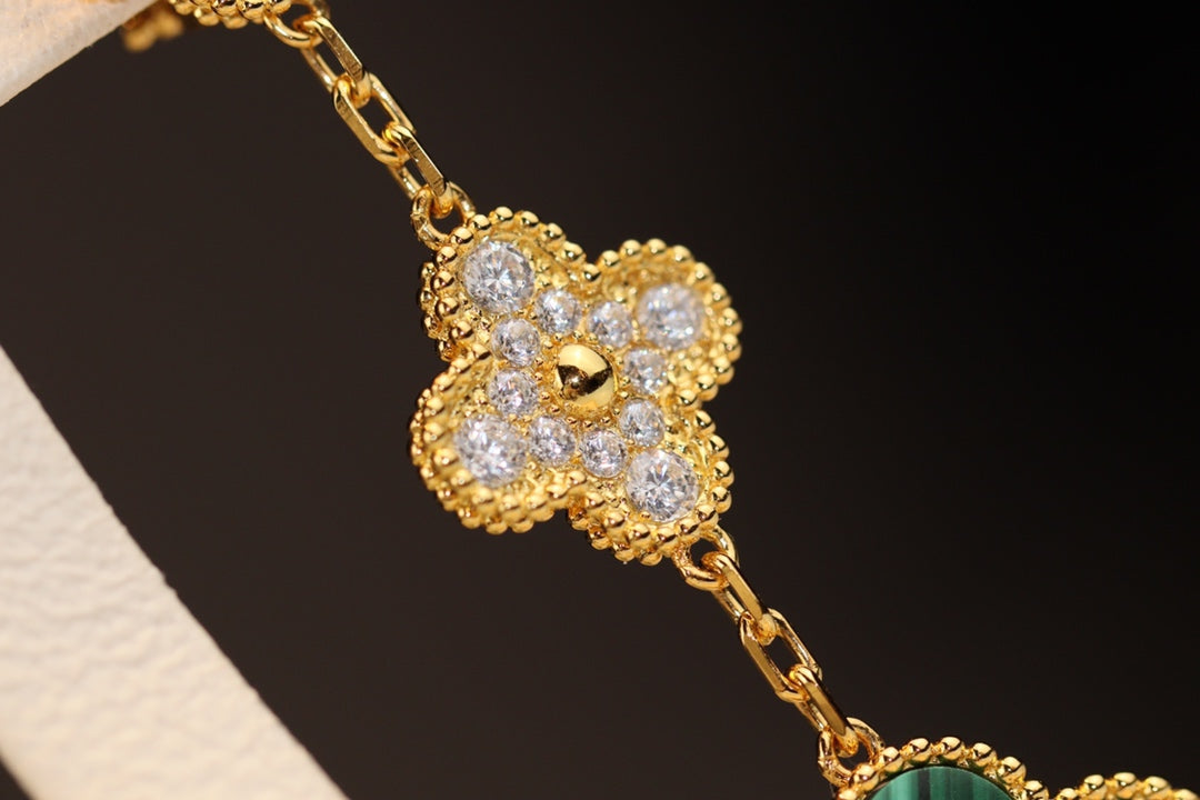 [Riva Jewelry ]CLOVER EARRINGS GOLD MALACHITE DIAMOND 3 MOTIF