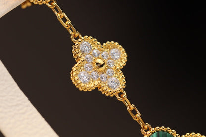 [Riva Jewelry ]CLOVER EARRINGS GOLD MALACHITE DIAMOND 3 MOTIF