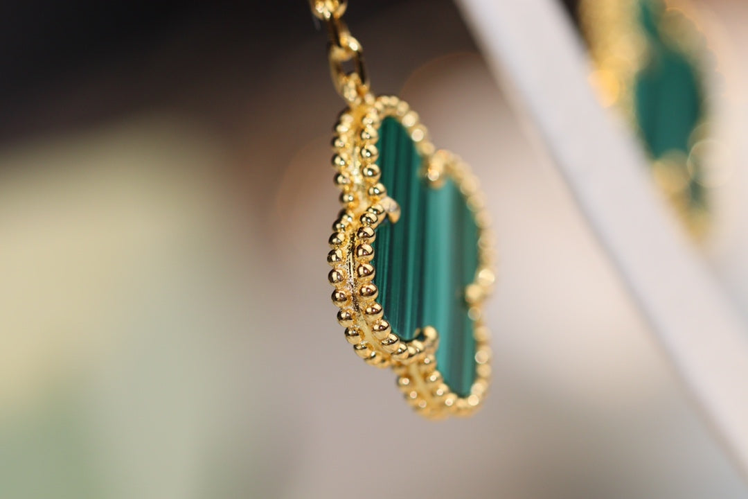 [Riva Jewelry ]CLOVER EARRINGS GOLD MALACHITE DIAMOND 3 MOTIF