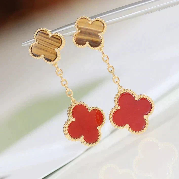 [Riva Jewelry ]CLOVER  2 MOTIF  TIGER EYE CARNELIAN EARRINGS