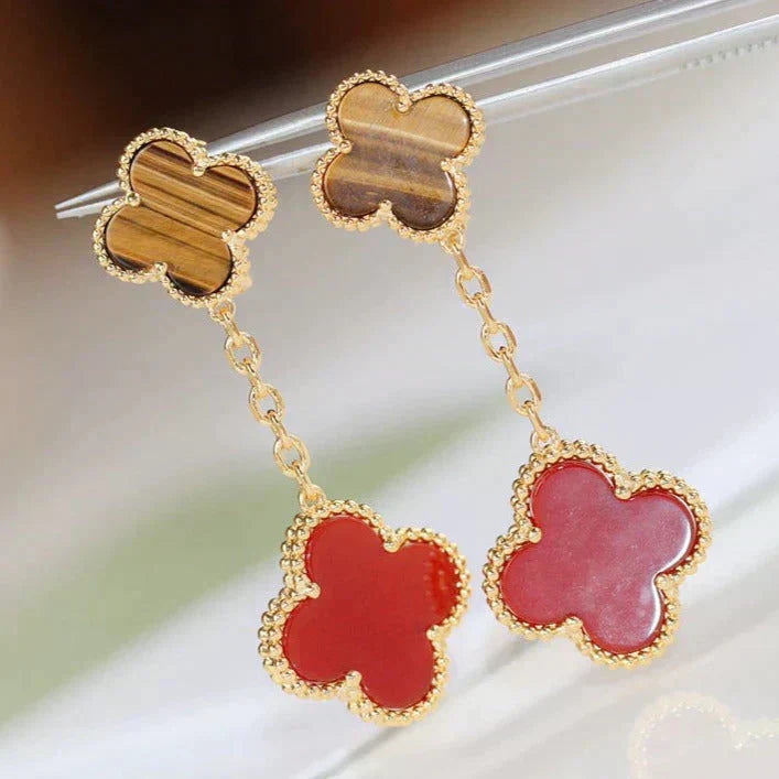 [Riva Jewelry ]CLOVER  2 MOTIF  TIGER EYE CARNELIAN EARRINGS