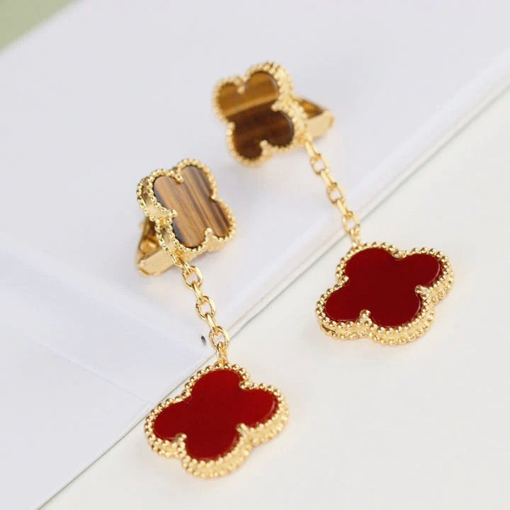 [Riva Jewelry ]CLOVER  2 MOTIF  TIGER EYE CARNELIAN EARRINGS
