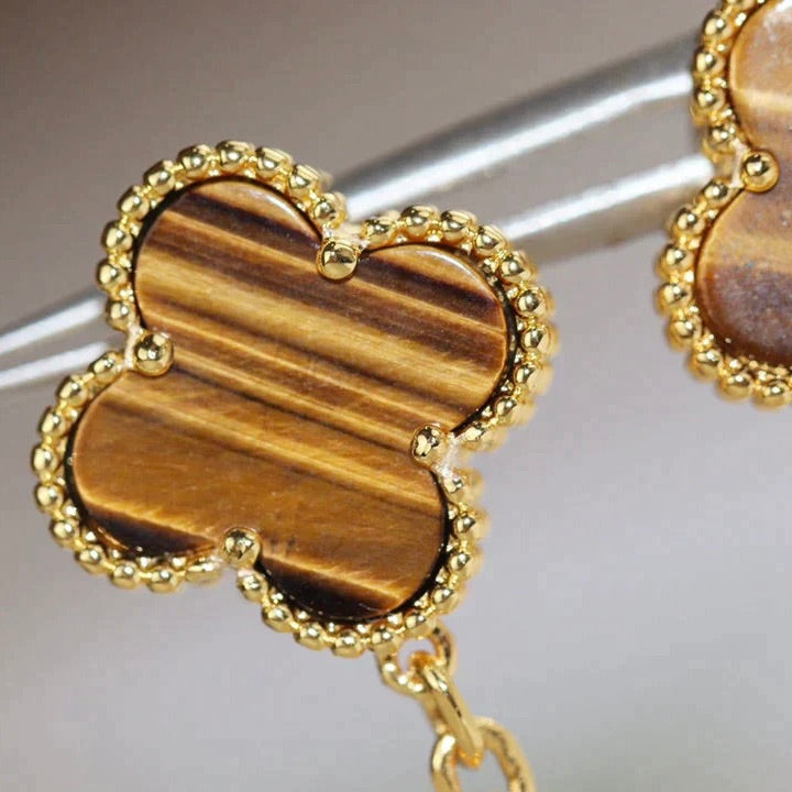 [Riva Jewelry ]CLOVER  2 MOTIF  TIGER EYE CARNELIAN EARRINGS