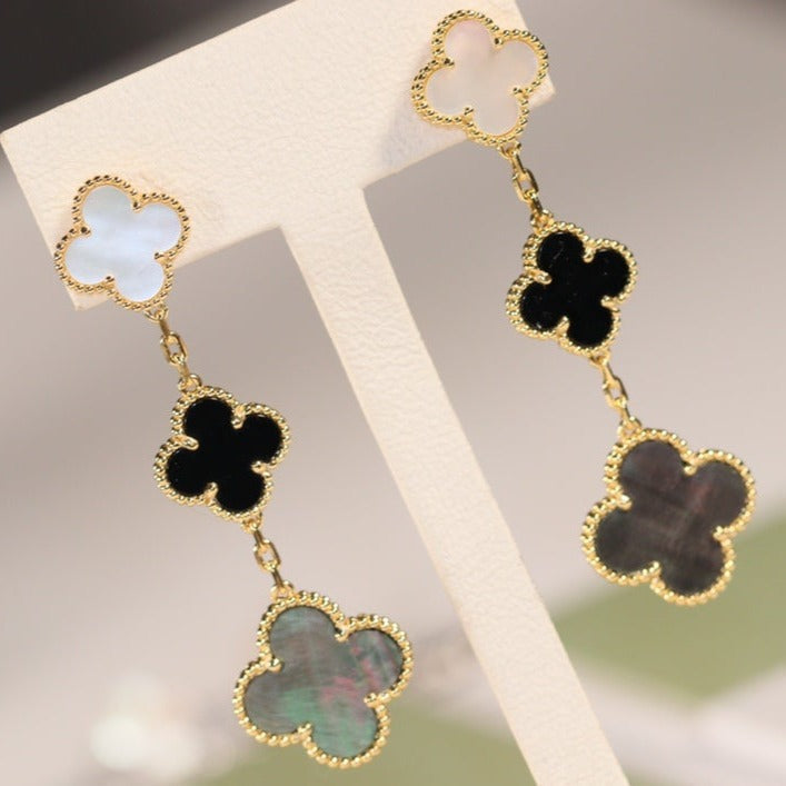 [Riva Jewelry ]CLOVER EARRINGS GOLD ONYX MOP 3 MOTIF