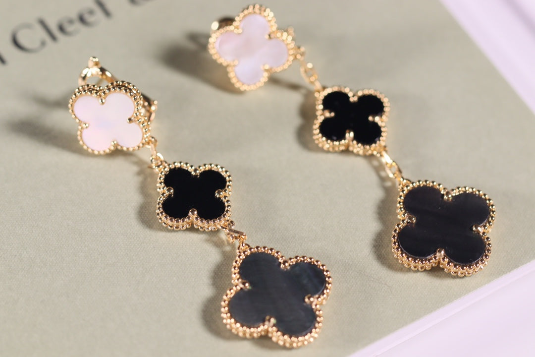 [Riva Jewelry ]CLOVER EARRINGS GOLD ONYX MOP 3 MOTIF