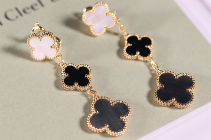 [Riva Jewelry ]CLOVER EARRINGS GOLD ONYX MOP 3 MOTIF