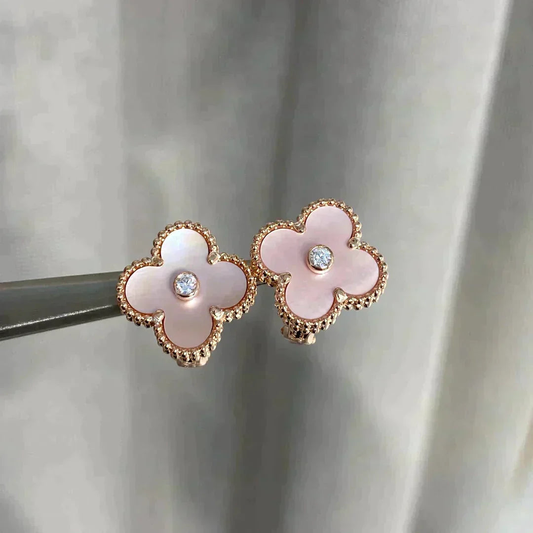 [Riva Jewelry ]CLOVER MEDIUM 1 MOTIFS  PINK MOP DIAMOND EARRINGS