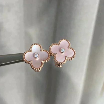 [Riva Jewelry ]CLOVER MEDIUM 1 MOTIFS  PINK MOP DIAMOND EARRINGS