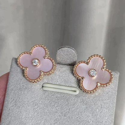 [Riva Jewelry ]CLOVER MEDIUM 1 MOTIFS  PINK MOP DIAMOND EARRINGS