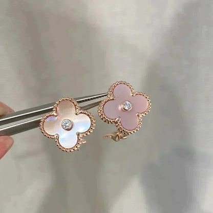[Riva Jewelry ]CLOVER MEDIUM 1 MOTIFS  PINK MOP DIAMOND EARRINGS